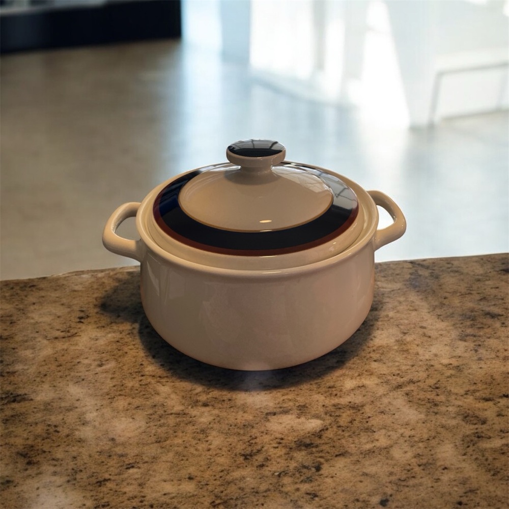 Imperial Mikasa Lidded Casserole Dish by W.M. Dalton Cream and Black Ceramic